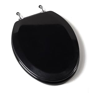 Comfort Seats C1B4E2-90CH Deluxe Molded Wood Toilet Seat with Chrome Hinges, Elongated, Black