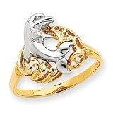 14k Gold Two-tone Dolphin Wave Ring