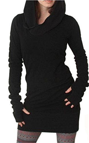 Luca Women Autumn Long Sleeve Pure Color Hoodies (L, Black)