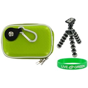 Hard Carrying Case (Candy Green) and Premium Tripod for Flip Mino Series Camcorder Black