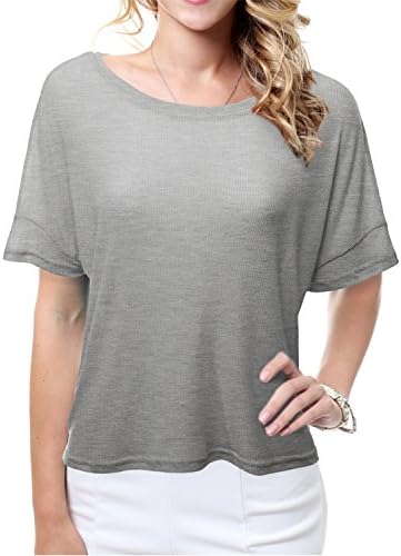 Doublju Women Trendy Boat Neck Short Sleeve Top HEATHERGRAY,S