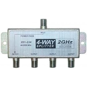 2 GHz 90dB 4-Way F-Pin Splitter 1-DC Passing by Cblwhl