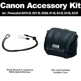 Canon Powershot SX10 IS, SX1 IS, SX20, S1 IS, S2 IS, S3 IS, S5 IS Original Canon PSC-4000 Carrying Case + Neck Strap & Lens Cleaning Kit + Free Shipping