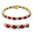 Gold Plated Brass Bracelet with Ruby CZ, 7 Inches