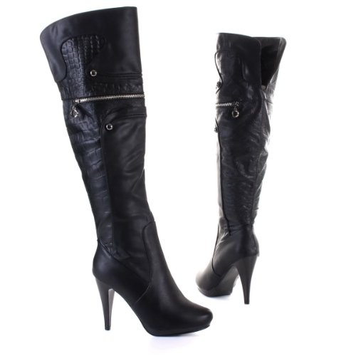 Damen Schuhe, Stiefel, 5151, Synthetik in hochwertiger Leder Optik, Schwarz, Gr 41