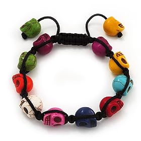 Unisex Multicoloured Skull Shape Stone Beads Shamballa Bracelet - Adjustable