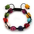 Unisex Multicoloured Skull Shape Stone Beads Shamballa Bracelet - Adjustable
