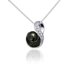 Stunning Elegance: Sterling Silver and Gray Cultured Pearl Swirl Pendant Necklace with CZ Diamond