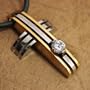 Stripes Cross Cz Diamond Model Design Mens Pendant for Uni-sex on a Rubber Cord with Box J1138