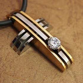 Stripes Cross Cz Diamond Model Design Mens Pendant for Uni-sex on a Rubber Cord with Box J1138
