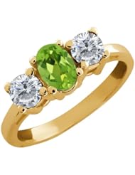 1.00 Ct Oval Green Peridot and White Diamond 18k Yellow Gold Ring