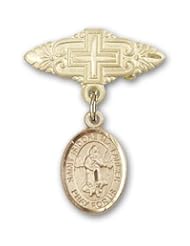 Gold Filled Baby Badge with St. Isidore the Farmer Charm and Badge Pin with Cross