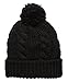 Newhattan Women's Cable Knitted Fleece Lined Pom Pom Beanie Hat with Hair Tie. (Black)
