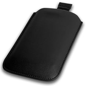 Black Leather Pouch Case Xylo-Cover with Pull Up Cord: for the Samsung Ch@t 335 (S3350) / Chat 322 (C3222) Mobile Phone.