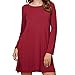 Cylyfmia Women's Casual Long Sleeve O Neck Casual Loose Solid Dress