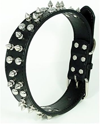 Double Row Spike Stud Spiked Studded PU Leather Ajustable Pet Dog Collar L Large Black Pink