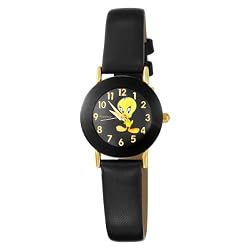 Armitron Women's 2200716 Tweety Bird Gold-Tone Easy to Read Black Leather Watch