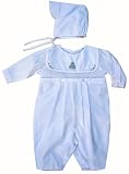 Petit Ami - Newborn Baby and Infant Boys Christmas Holiday Clothing - 2pc Batiste Whte Longall with Embroidery and Bonnet set - Boy's Christmas Clothing or Holiday Set