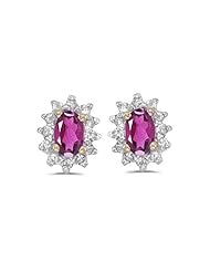 Birthstone Company 14k Yellow Gold Oval Pink Topaz And Diamond Earrings