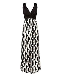 V-neck Full Length Wrap Houndstooth Print Cotton/Polyester Maxi Dress 