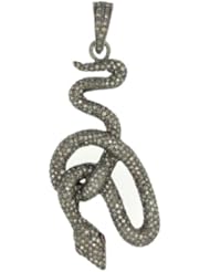 Sterling Silver & 18kt Yellow Gold Ruby Diamond Snake Shape Pendant Fashion Jewelry