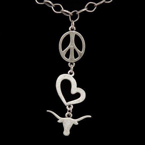 Texas Longhorns Pewter Peace, Love Necklace