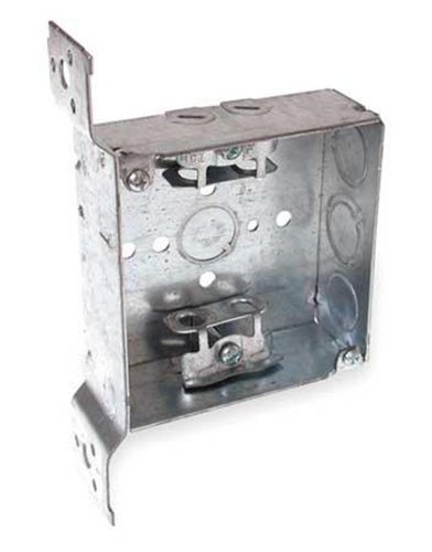Steel City 4-SDW-FB-MXN Pre-Galvanized Steel Square Box with MXN Armored Cable Clamps, F-Bracket and 1/2-Inch Knockouts