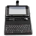 HDE 7" Tablet Stand with USB Keyboard - Black Faux Leather Carrying Case