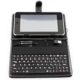 7" Tablet Stand with USB Keyboard - Black Faux Leather Carrying Case