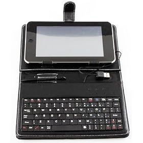HDE 7" Tablet Stand with USB Keyboard - Black Faux Leather Carrying Case