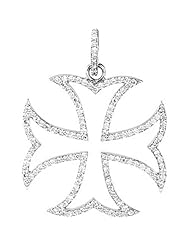 14K White Gold Diamond Maltese Cross Pendant - 0.75 Ct. -- LIFETIME WARRANTY