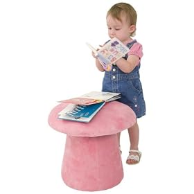 Kids Chair and Seating - Fuzzy Pink Mushroom Kid's Stool - KG-BK06-S100-PINK-GG