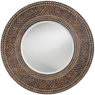 Antique Oak and Maple Finish Round 35" Wide Wall Mirror Antique Oak and Maple Finish Round 35" Wide Wall Mirror