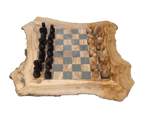 Naturally Med - Jeu d'Échecs Nature en Bois d'Olivier - Diamètre 50cm