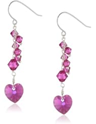 Swarovski Elements Crystal Heart and Bicone with Sterling Silver Earwire Drop Earrings