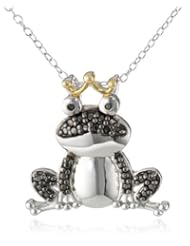 Sterling Silver Black-Diamond Frog Pendant Necklace