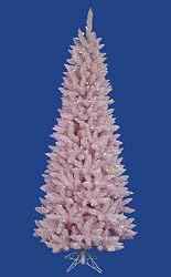 4.5' Pre-Lit LED Flocked Pink Artificial Spruce Slim Christmas Tree- Clear Lts