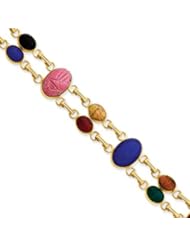 14k Gold 7" 4 Large & 6 Small Stones Scarab Bracelet
