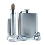 Four Piece Flask (7oz),Flask Funnel, Cigar Case & Cutter Gift Set