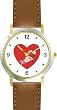 Red Heart - Hand with Flowers - Love & Friendship Theme - WATCHBUDDY&reg; DELUXE TWO-TONE THEME WATCH - Arabic Numbers - Brown Leather Strap-Children's Size-Small ( Boy's Size & Girl's Size )