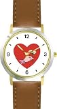 41fNS7Llg4L. SL160  Red Heart   Hand with Flowers   Love & Friendship Theme   WATCHBUDDY® DELUXE TWO TONE THEME WATCH   Arabic Numbers   Brown Leather Strap Childrens Size Small