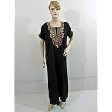 Women Kaftan Black Floral Embroidery Evening Wear Cotton Caftan