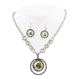 Two Tone Layered Circle Pendant Necklace & Earrings Set Fashion Jewelry