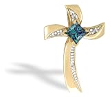 14K Yellow Gold Square Created Alexandrite and Diamond Cross Pendant