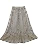 Womens Maxi Skirt Stonewashed Rayon Embroidered Beige Bohemian Skirts