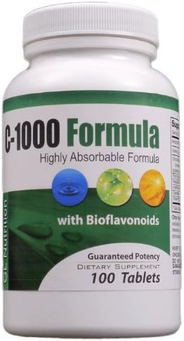 C-1000 mg Formula with 525 mg of Bioflavonoids and Rose Hips and Quercetin - Highly Absorbable Formula