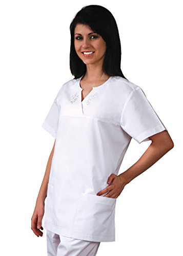 Adar Medical Women's Embroidered Yoke Empire Solid Scrub Top
