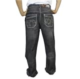 Enyce Mens Black Jeans. 100% heavy weight machine washable cotton. Top quality embroidered design throughout these pants. Excellent attention to all important details: rivets, stitching and fabric design. The latest in unique hip hop and street wear.
