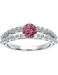 1.13 Ct Round Pink and White Diamond 14K White Gold Ring