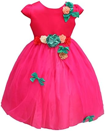 Shamila Girl's Round Neck Mesh Hand Sew Roses Cap Sleeves Dress Rose Red Size 8